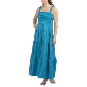 MAGARI Made In Italy Sleeveless Tiered Maxi Dress Cerulean Ruched Smocked